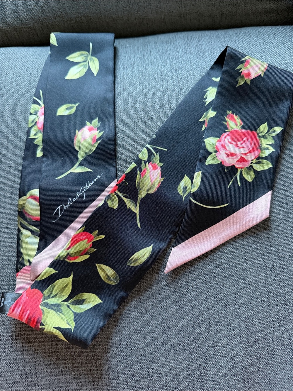 Dolce & Gabbana Black Tie with Pink Rose Floral Print